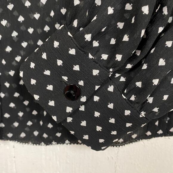 L’Agence Tabitha Black White Spade Print Ruffle Front Blouse Top Size Medium - Picture 8 of 11